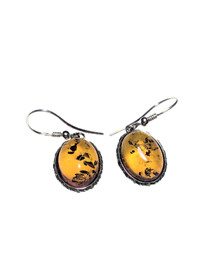 925 Silver & Amber Drop Earrings