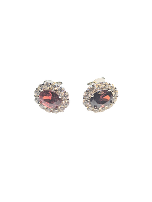 925 Silver & Crimson Halo Earrings