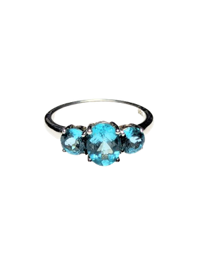 925 Silver & Aquamarine Coloured Ring