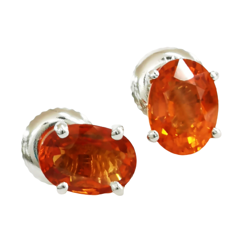 2.03ct Orange Sapphire Stud Earrings - 14ct White Gold