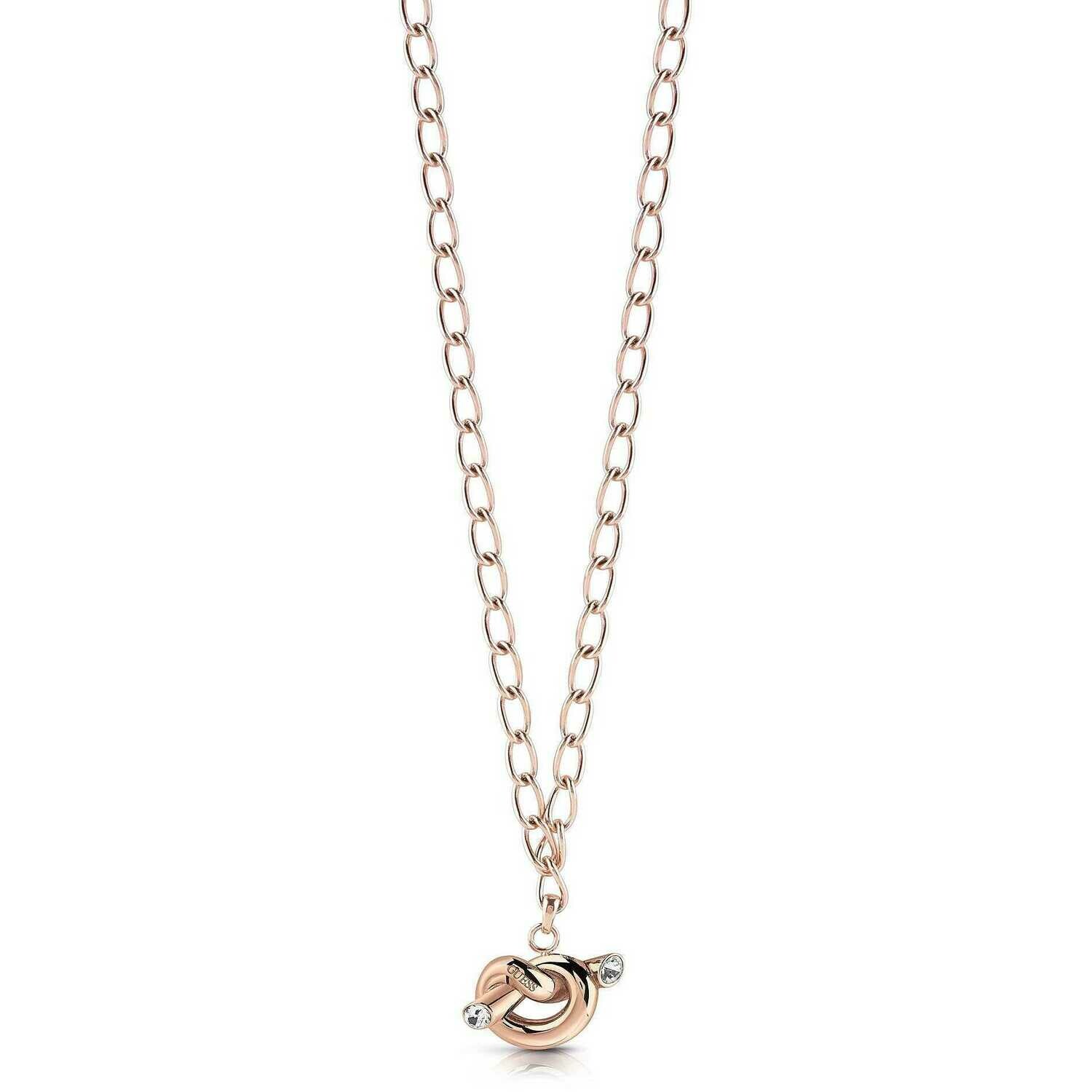 Collana Donna Guess Knot UBN29014 - Acciaio IP Oro Rosa e Cristalli