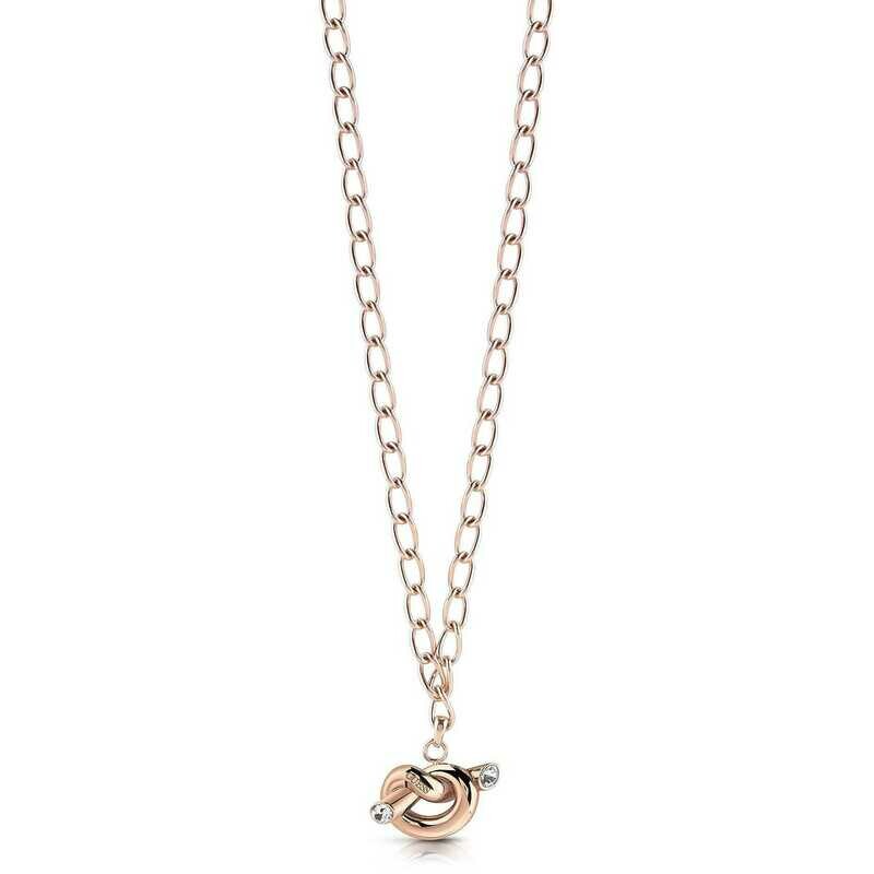 Collana Donna Guess Knot UBN29014 - Acciaio IP Oro Rosa e Cristalli