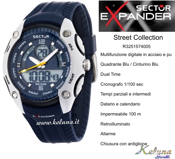 Orologio Sector Expander Street R3251574005 - Dual Time- 10Atm- Crono Digital