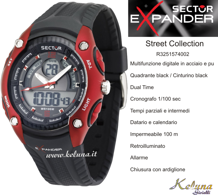 Orologio Sector Expander Street R3251574002 - Dual Time- 10Atm- Crono Digital