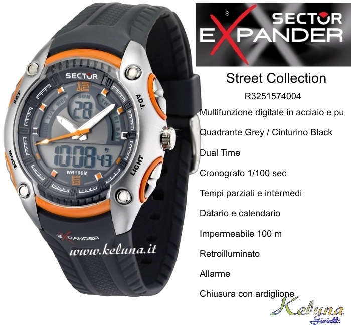Orologio Sector Expander Street R3251574004 - Dual Time- 10Atm- Crono Digital