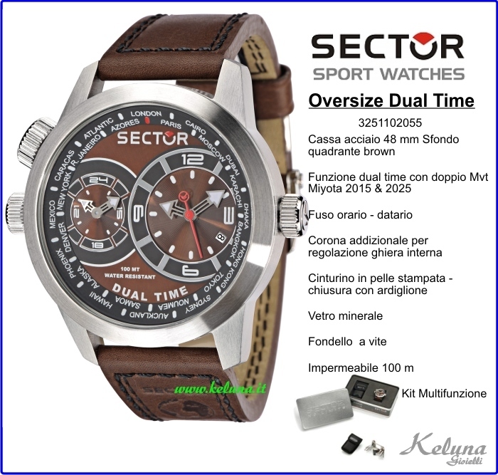Orologio Sector Oversize Dual Time R3251102055 - Cassa 48 mm