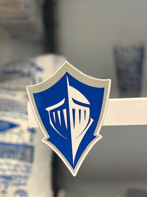 Royal blue, gray and white spirit logo magnet.