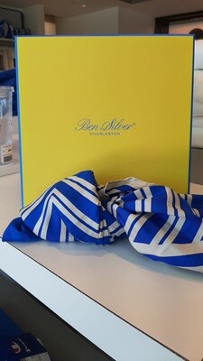 Royal blue and white scarf.