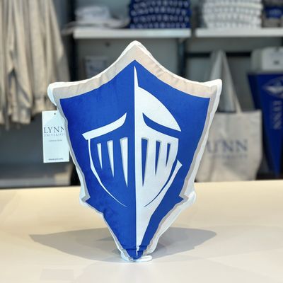Royal blue, gray and white spirit logo pillow.