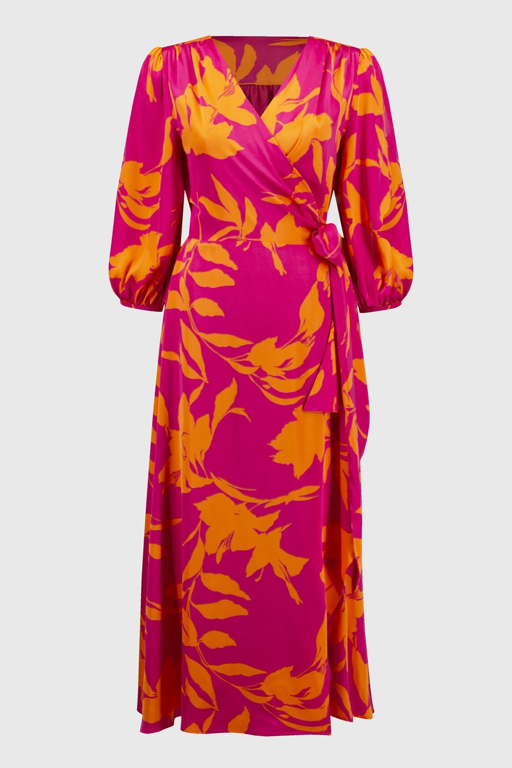 Satin Floral Print Wrap Dress