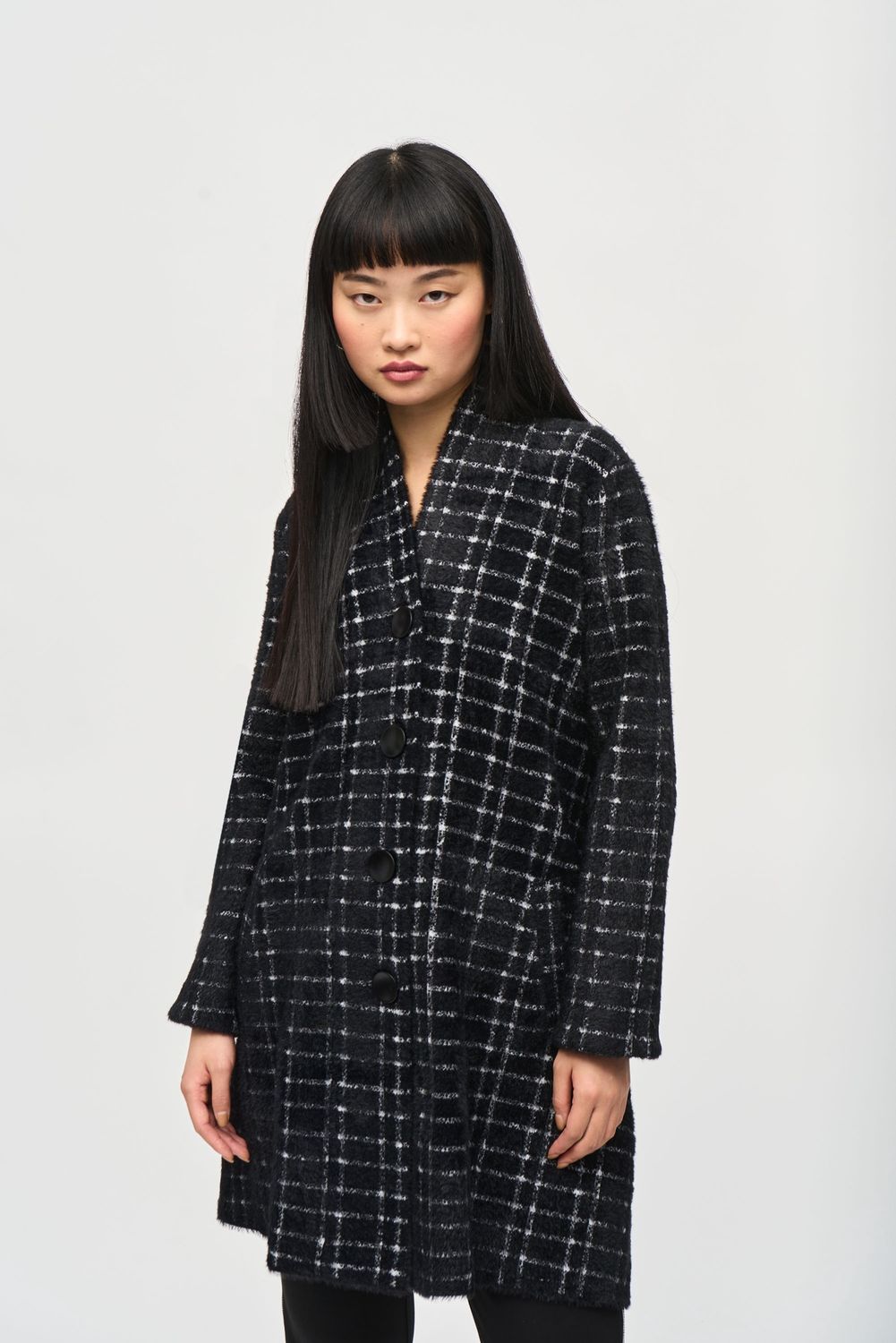 Plaid Feather Yarn Sweater Coat