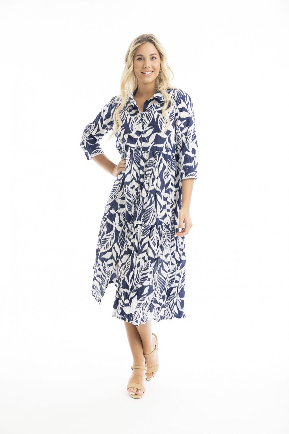 Hayman Navy Collared Midi Dress