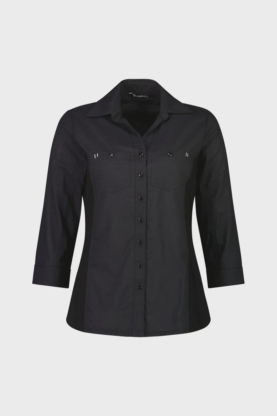Plain cotton shirt with rib panels