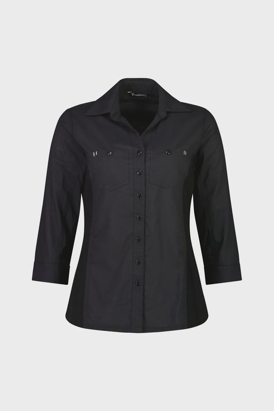 Plain cotton shirt with rib panels