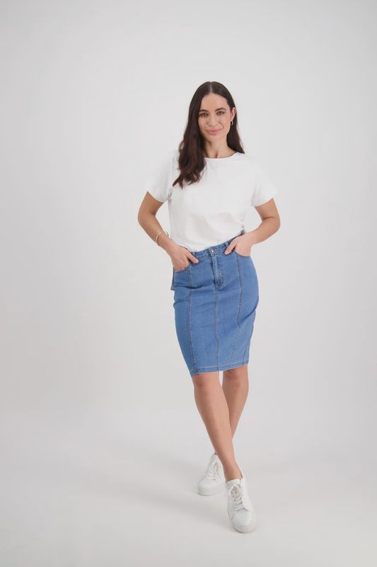Contrast Stitch Denim Skirt