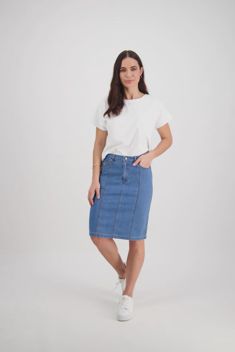 Contrast Stitch Denim Skirt