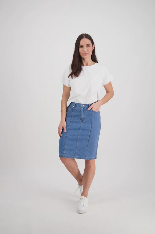 Contrast Stitch Denim Skirt