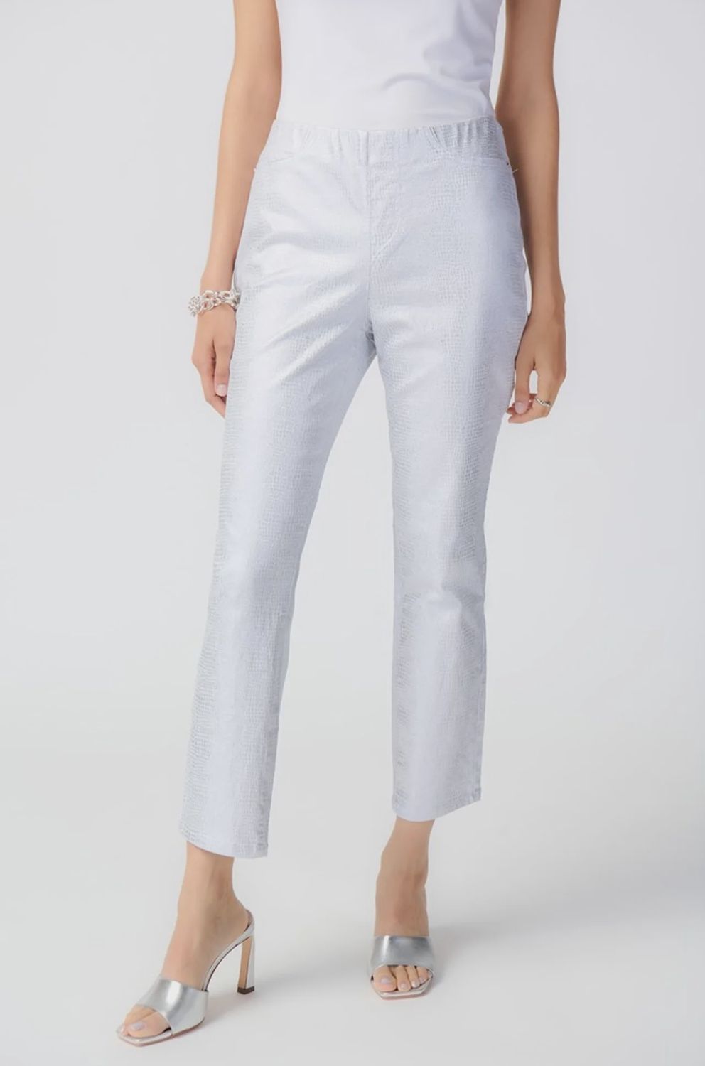 Metallic animal print pull on jeans