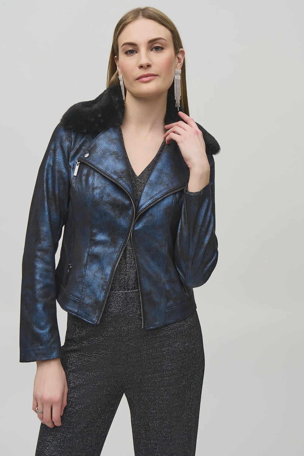 Foiled Suede Jacket faux fur collar
