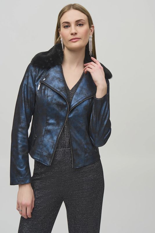 Foiled Suede Jacket faux fur collar