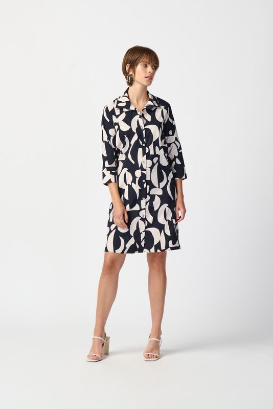 Abstract Print Stretch Shirt Dress