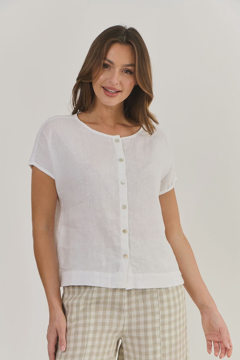 Button though linen top