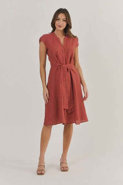 Cedar Tie Waist Linen Dress