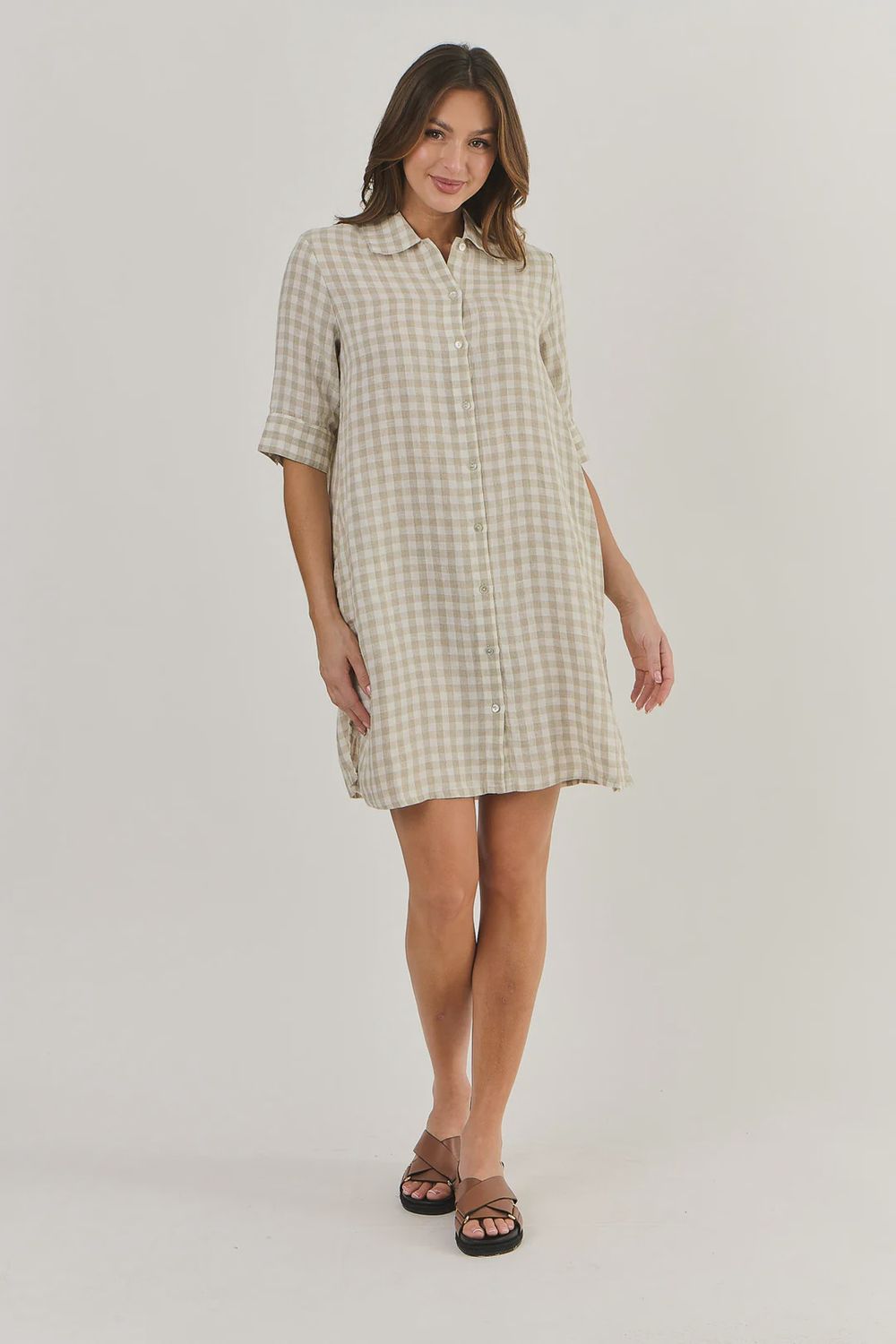 Nougat Linen Shirt Dress