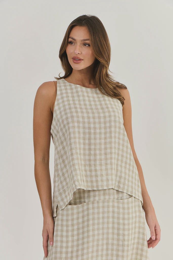 Nougat Sleeveless Check top