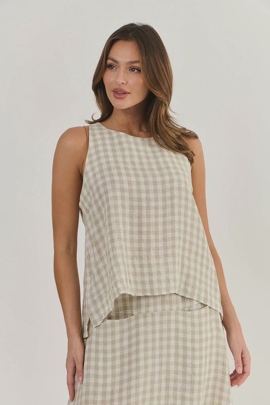 Nougat Sleeveless Check top