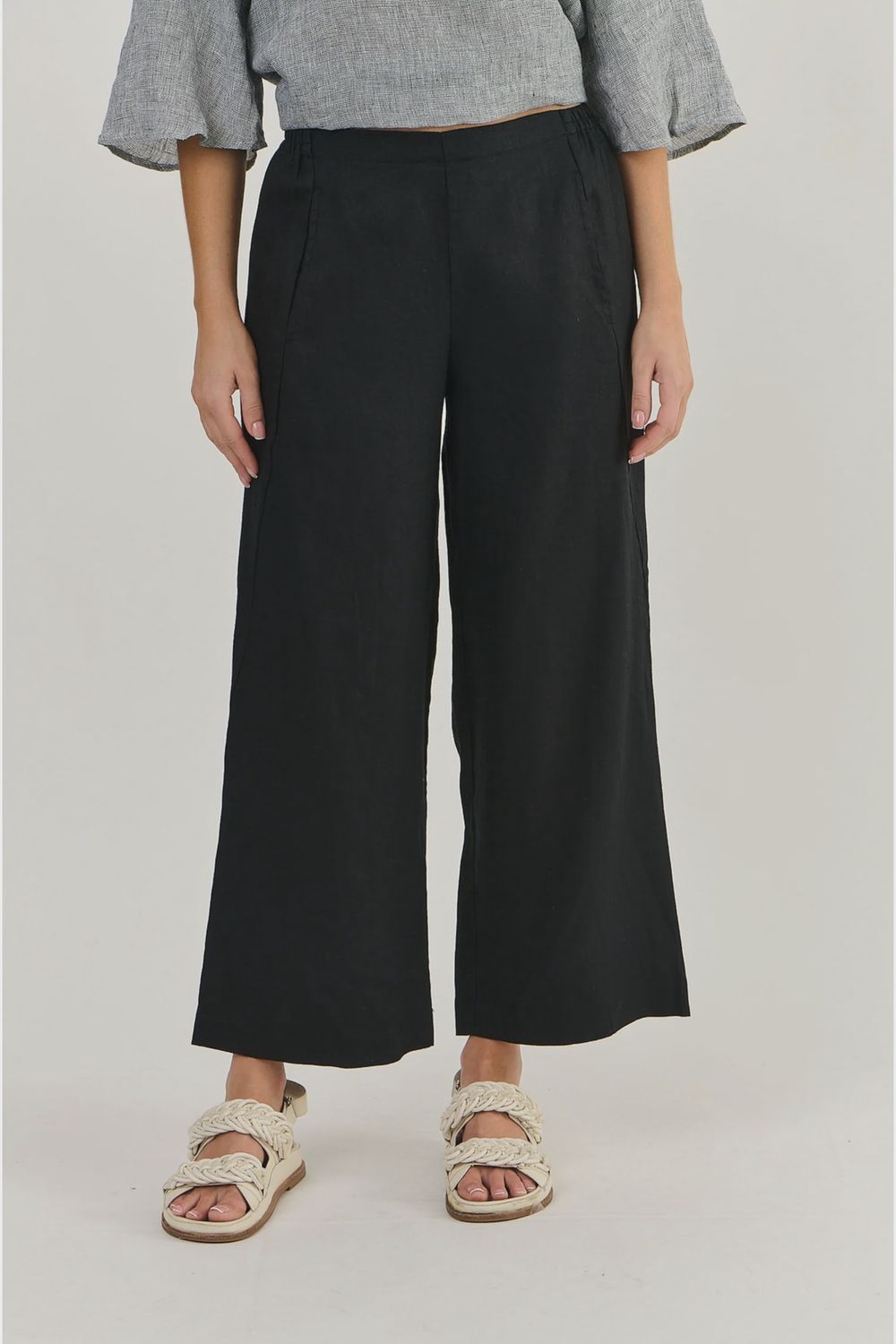 Solid Wide leg linen pant