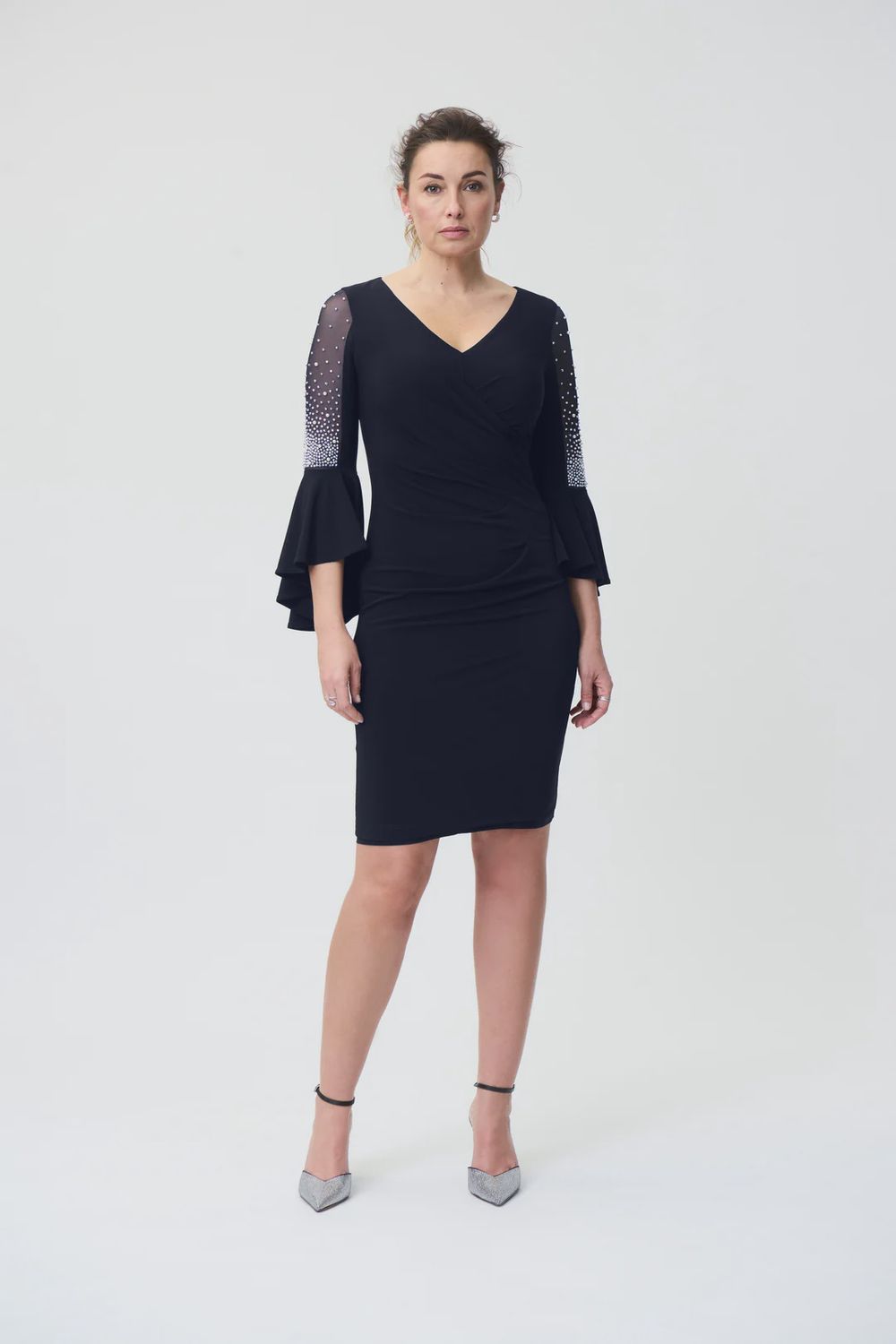 Bell sleeve dress with pearls navy
