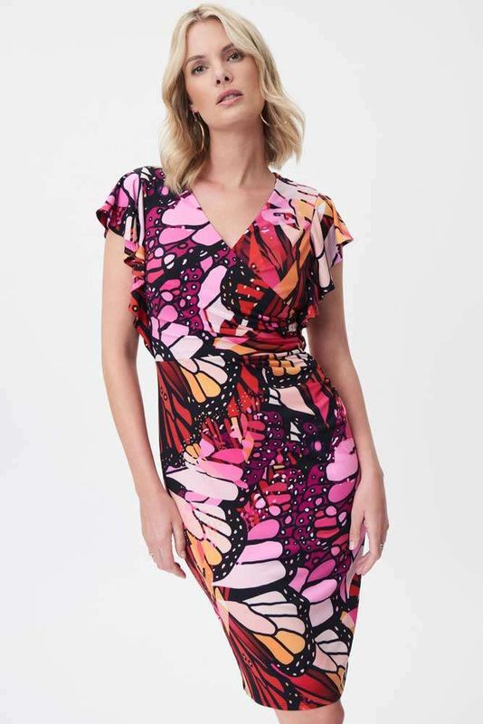 Butterfly print faux wrap dress
