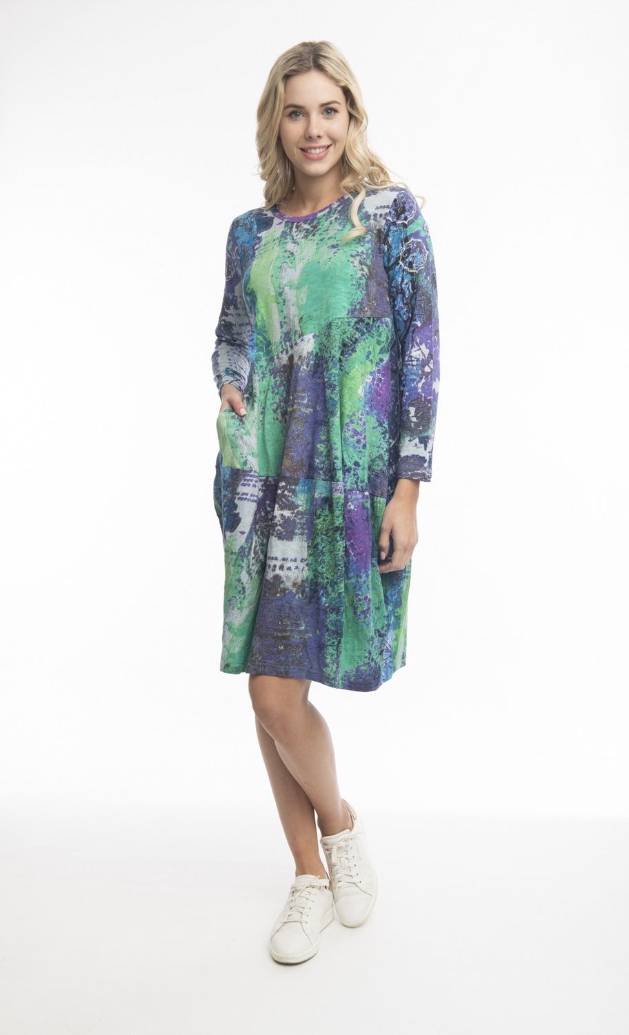 Long Sleeve Printed Bubble Dress