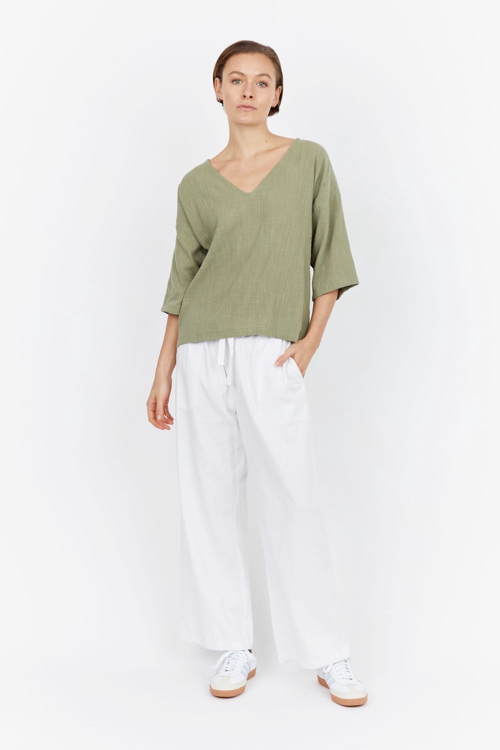 Koa 3/4 Sleeve Cotton Crepe Top