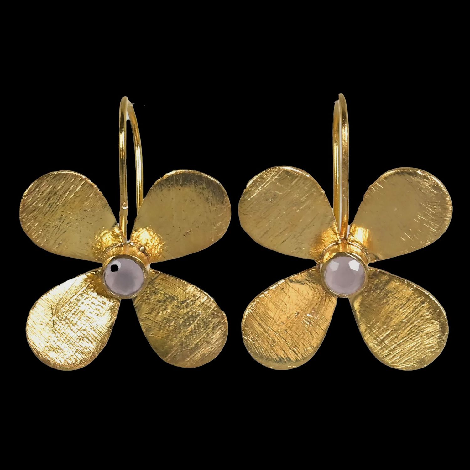 Euro Gold Flower Earrings with Gems A179
