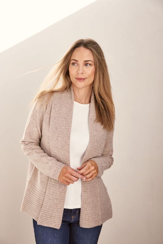 100% Luxe Merino Wool Rib Shawl Open Cardi