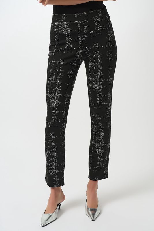 Jacquard Sweater Plaid Print Pull-On Pants