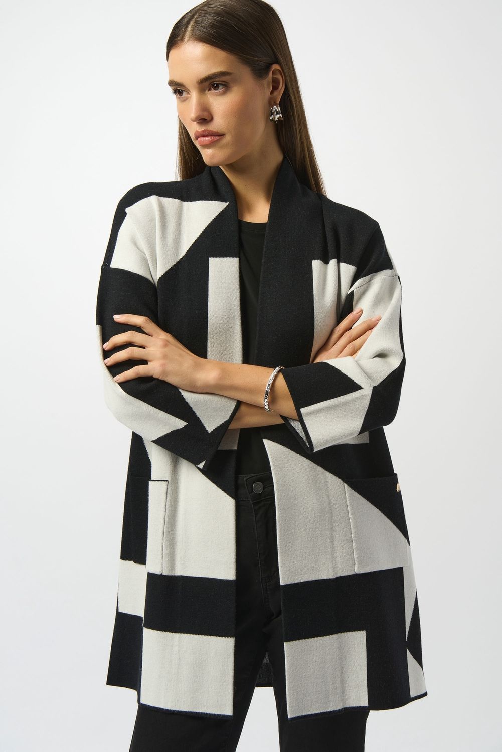 Jacquard Sweater Knit Colour Block Cover-up