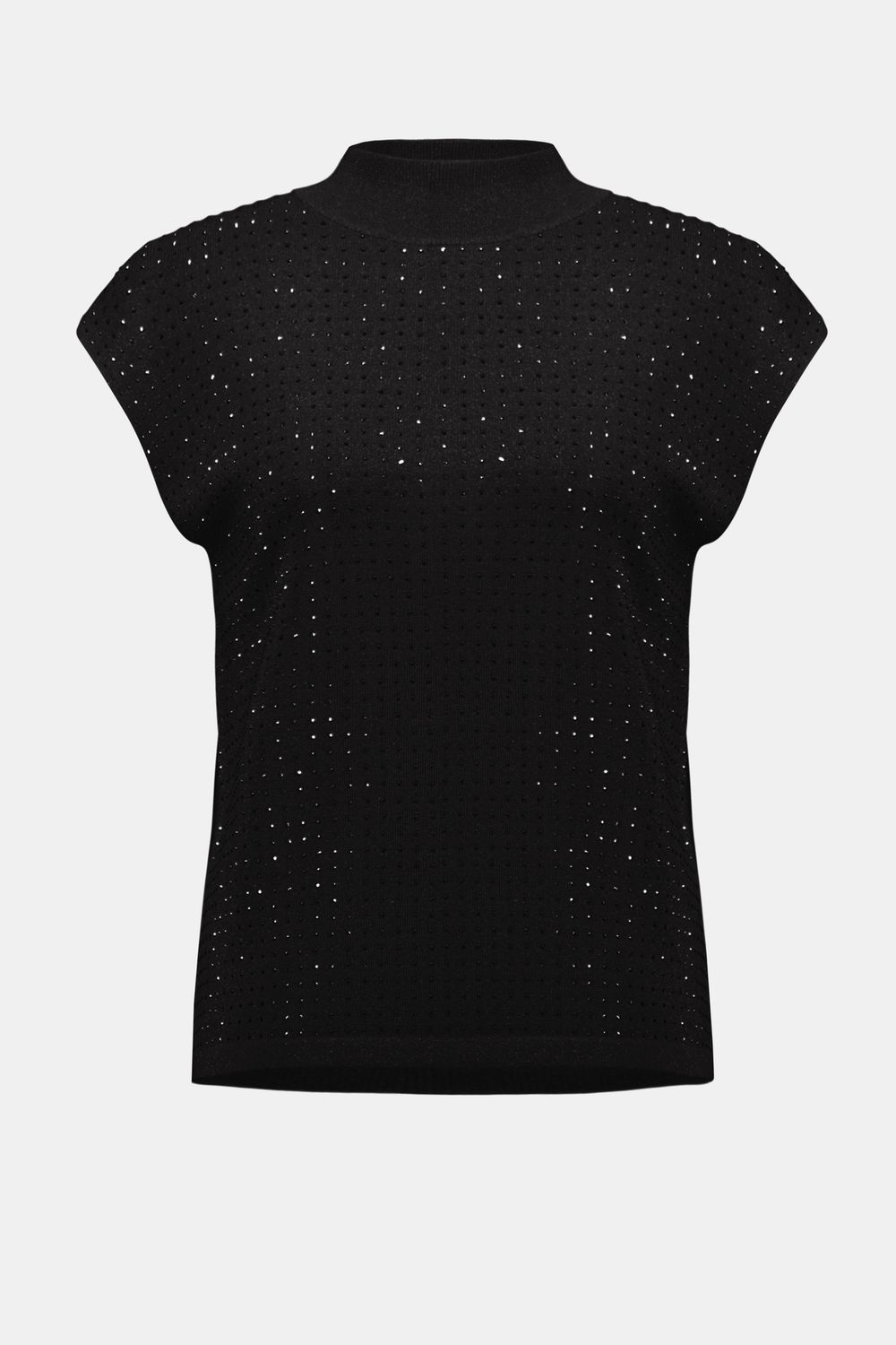 Sweater Knit Sleeveless Pullover with Rhinestones Black