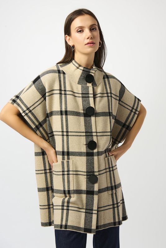 Jacquard Sweater Knit Plaid Poncho