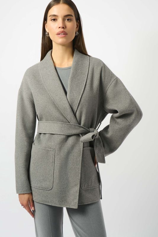Wool Blend Belted Coat Light Grey