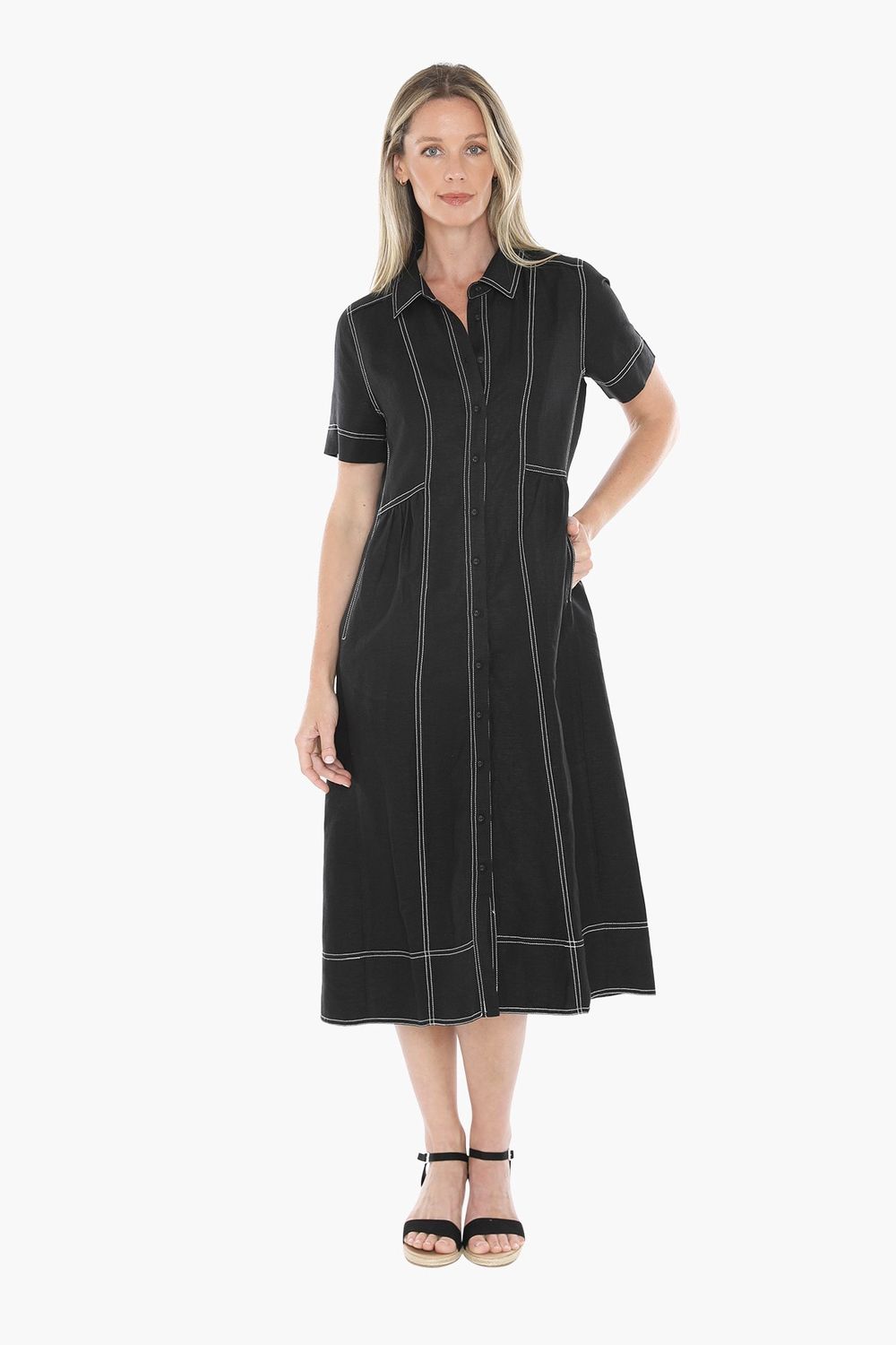 Contrast Stitch Dress Black