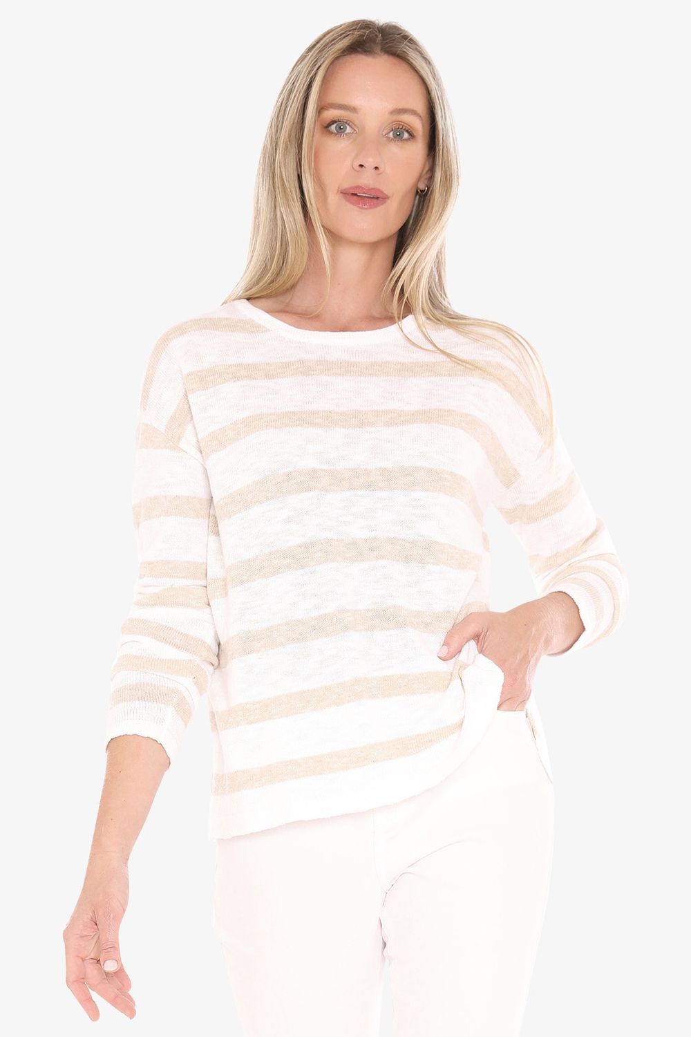 Strip Slub Pullover White/Flax