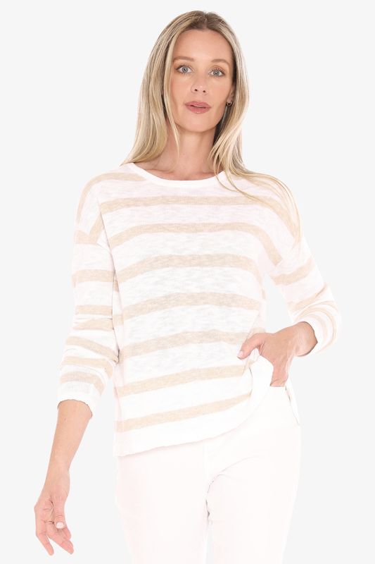Strip Slub Pullover White/Flax