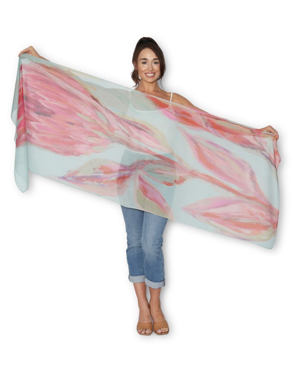 Pink Flower Viscose Scarf