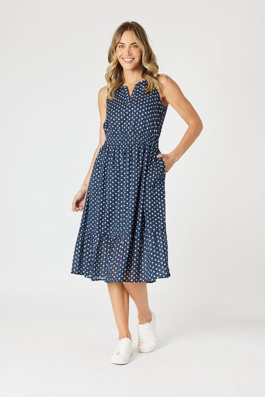 Get Spotty Dress Navy/Wht