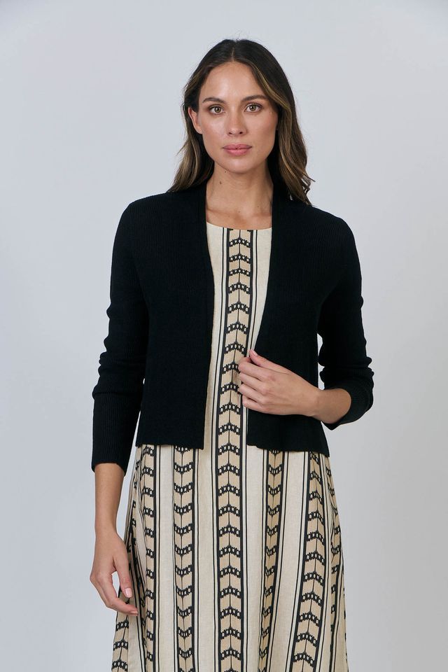 Open Ramie Cotton Cardi Black