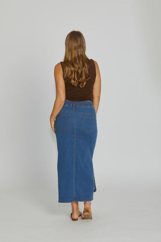 Oxwell Pull on Maxi Skirt Indigo