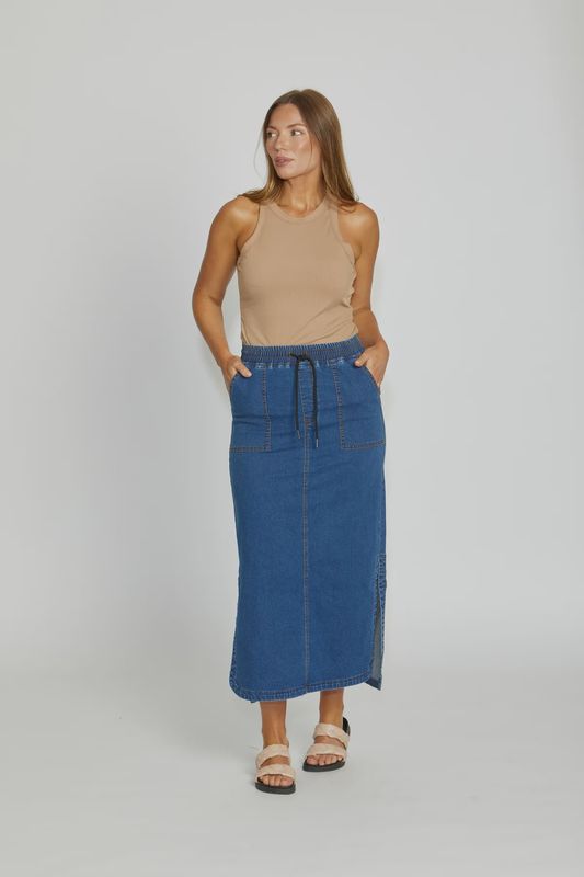 Oxwell Pull on Maxi Skirt Indigo